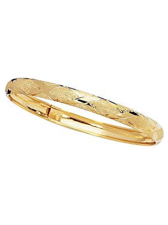 JewelStop 10K Yellow Gold 6mm Shiny Diamond Shape Laser Cut Pattern Bangle - 7 Inches, 4.4gr.