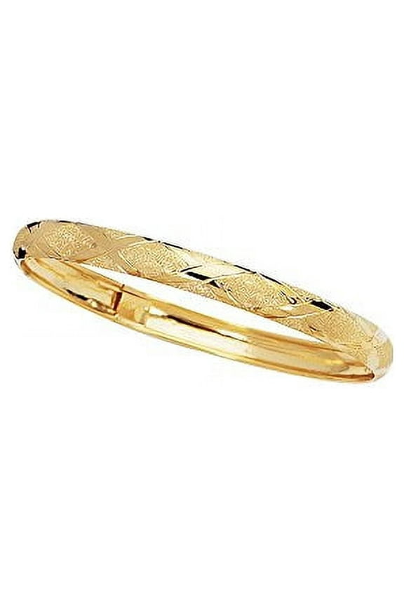 JewelStop 10K Yellow Gold 6mm Shiny Diamond Shape Laser Cut Pattern Bangle - 8 Inches, 4.9gr.