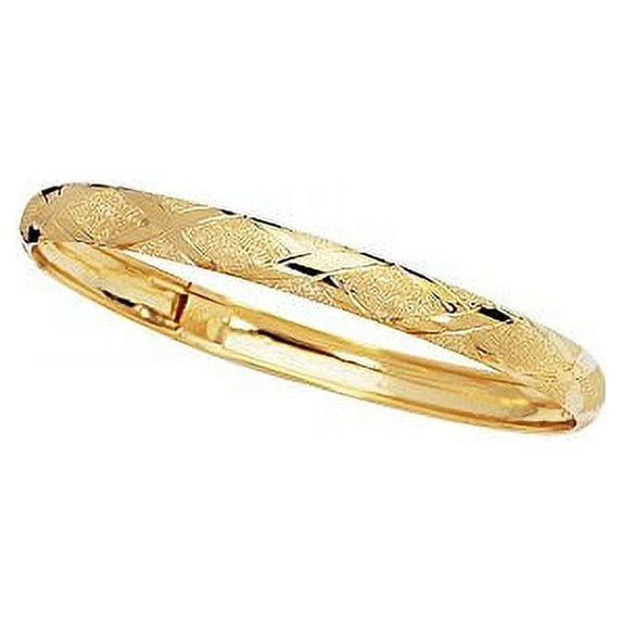 JewelStop 10K Yellow Gold 6mm Shiny Diamond Shape Laser Cut Pattern Bangle - 8 Inches, 4.9gr.