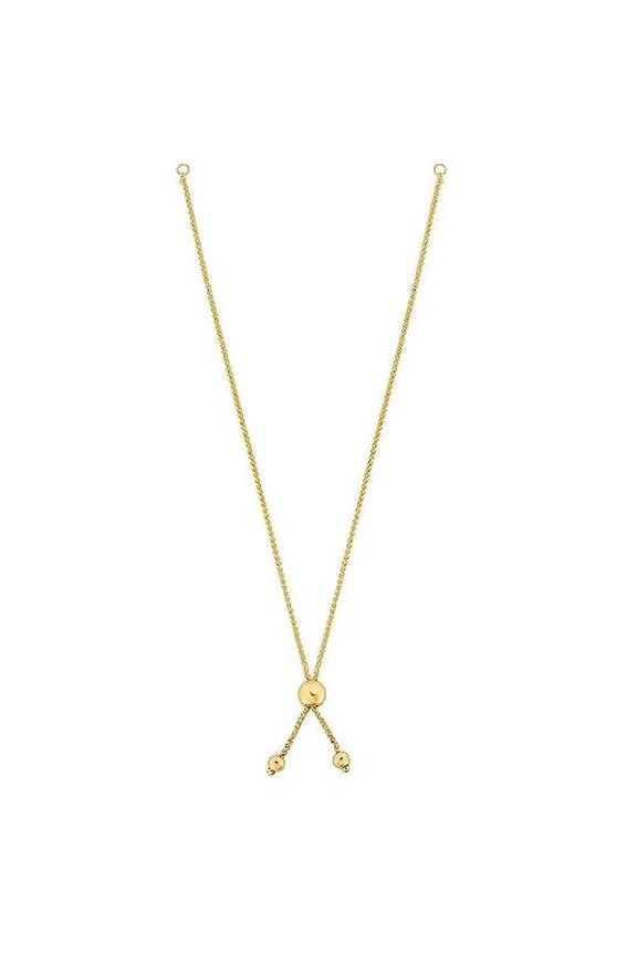JewelStop 10K Yellow Gold 8in Round Wheat Chain with Ball Slide Friendship Bracelet - Polished Finish and Draw String Clasp