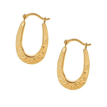 JewelStop 10K Yellow Gold Oval Hoop Fancy Earrings