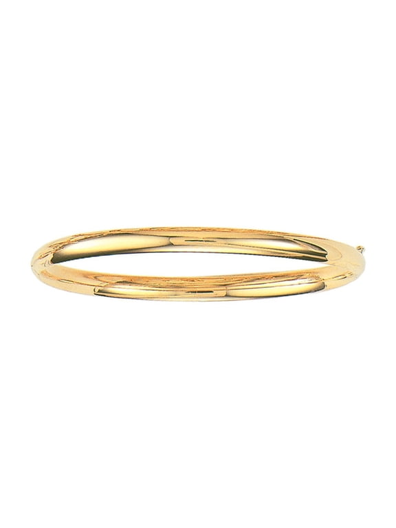 10K Yellow Gold Shiny High Dome Flex Bangle Bracelet 7"