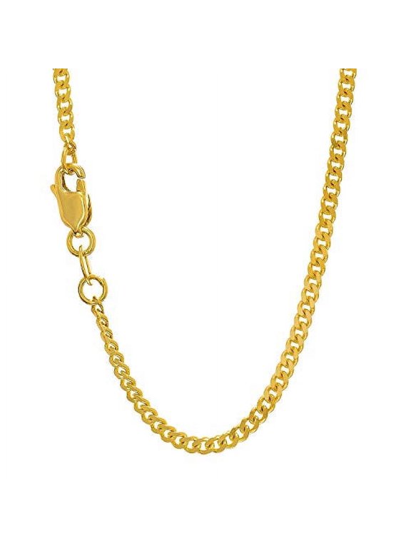 JewelStop 10k Solid Yellow Gold 2 mm Gourmette Curb Chain Necklace, Lobster Claw Clasp - 24 Inches, 7.2gr.
