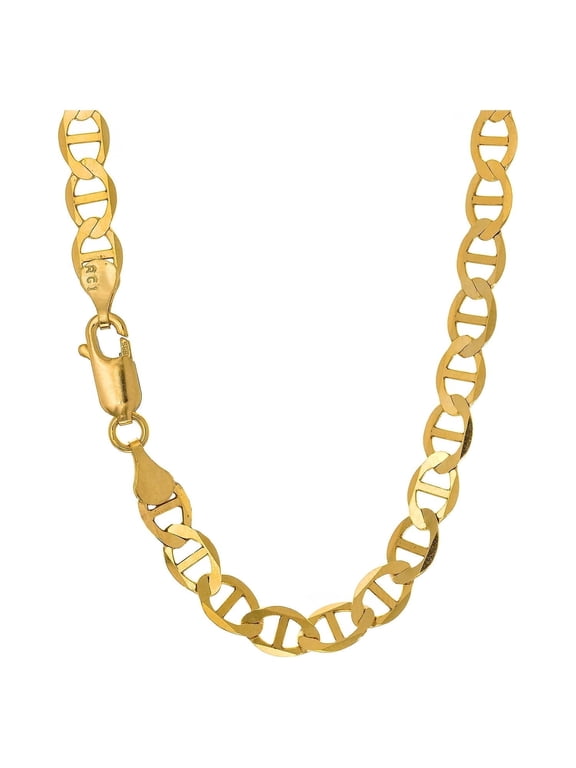 JewelStop 10k Solid Yellow Gold 3.2mm Mariner Link Chain Necklace, Lobster Claw- 24"