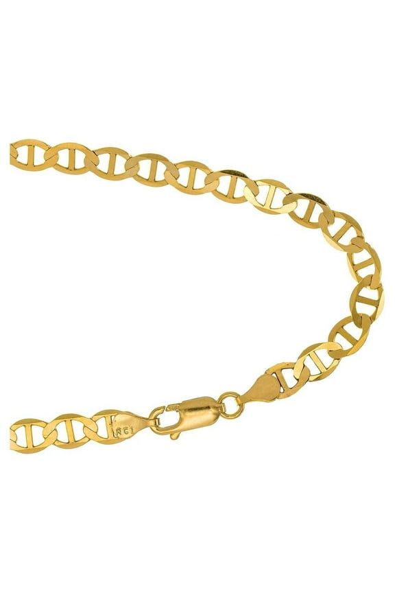 JewelStop 10k Solid Yellow Gold 4.5 mm Mariner Chain Petite Bracelet, Lobster Claw Clasp - 7"