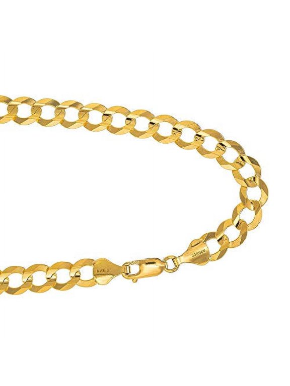 JewelStop 10k Solid Yellow Gold 7 mm Comfort Curb Chain Bracelet, Lobster Claw Clasp- 8.5 Inches, 9.5gr.
