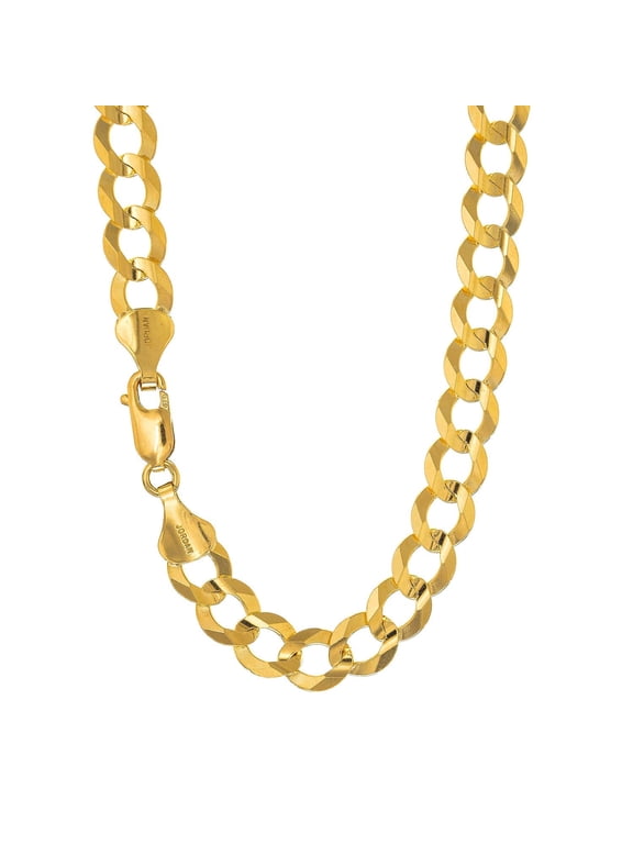 JewelStop 10k Solid Yellow Gold 8.2 mm Comfort Curb Chain Necklace 22" Lobster Claw Clasp