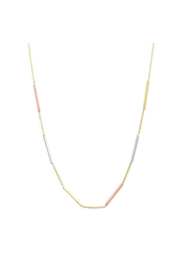 JewelStop 10k Tri-color Gold 0.9mm Bar Station Link Chain Necklace, Lobster Clasp. Includes 1" extender. - 18"