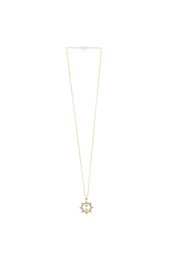 JewelStop 10k Two-tone Gold Polished Finish Ship's Wheel Anchor Pendant Chain Necklace, Spring Ring Clasp - 18"