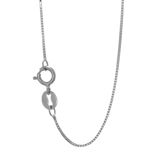 JewelStop 10k White Gold 0.45mm Shiny Box Chain Necklace with Spring Ring Clasp- 16" 18" 20"