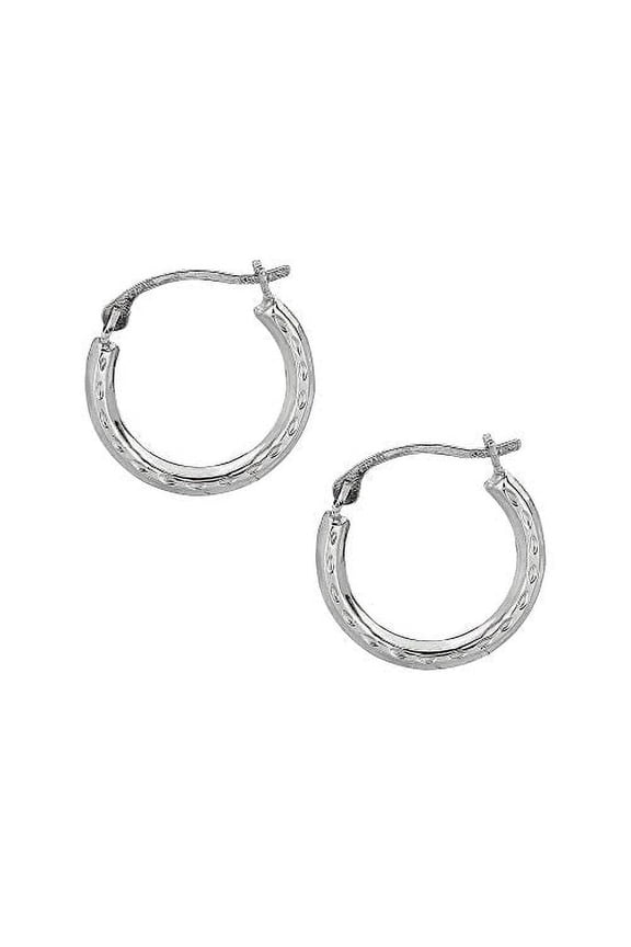 JewelStop 10k White Gold Tubular Hoop Round Hoop Fancy Earrings