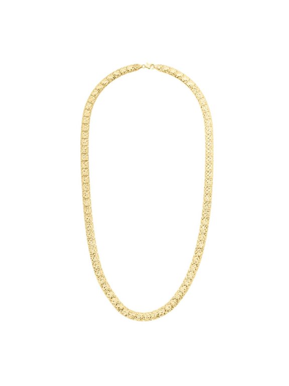 JewelStop 10k Yellow Gold Diamond Cut/ Textured Finish 6.2mm Square Link Chain, Lobster Clasp - 18"