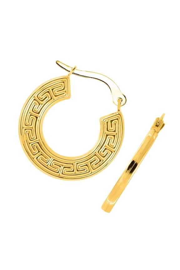 JewelStop 10k Yellow Gold Greek Key Round Hoop Earrings - 18mm
