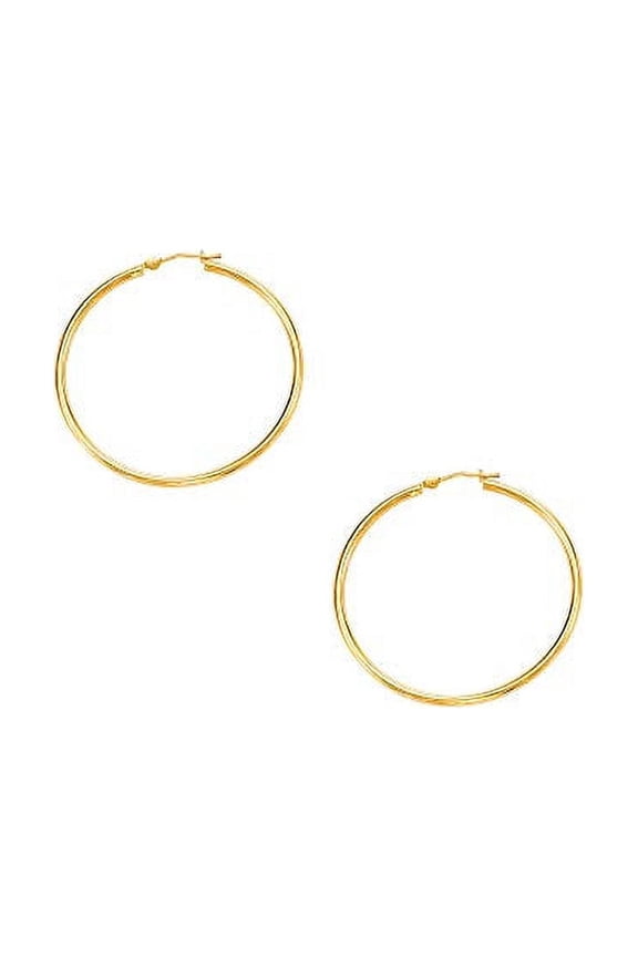 JewelStop 10k Yellow Gold Hoop Earrings - 2x40, (3/32" x 1 9/16 Inches), 1.6gr.