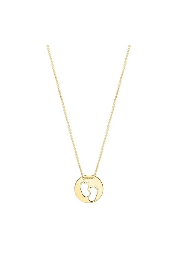 JewelStop 10k Yellow Gold Polished Finish Footprints Necklace, Spring Ring Clasp - 18" Jump ring at 16"