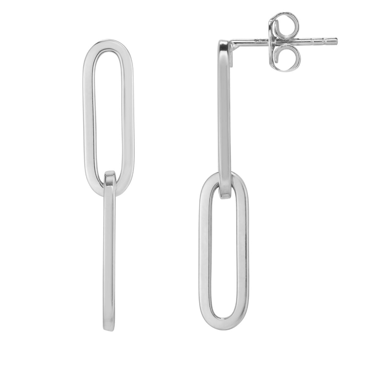 JewelStop 14K Polished Finish White Gold Double Link Paperclip Drop Earrings with Push back clasp
