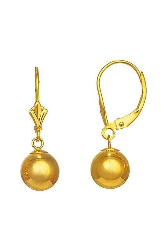 JewelStop 14K Real Yellow Gold Ball 6mm Dangle Lever Back Earrings