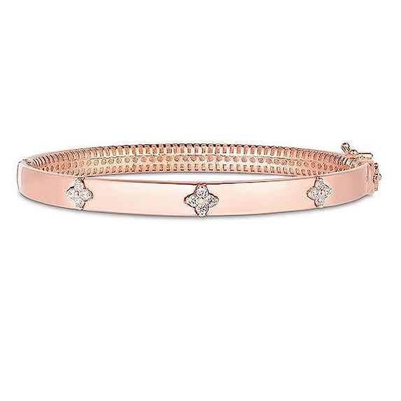 JewelStop 14K Rose Gold Trilogy .30ct Diamond Clover Bracelet with Push Clasp (with Figure 8) and Polished Finish - 10.20gr