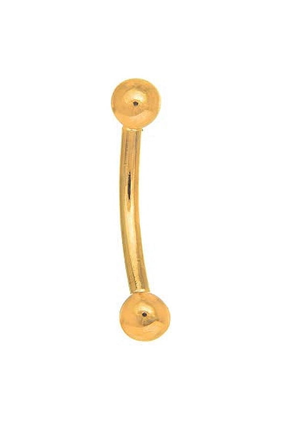 JewelStop 14K Solid Yellow Gold Curved Barbell Ball 3mm Eyebrow Ring, 16 Gauge