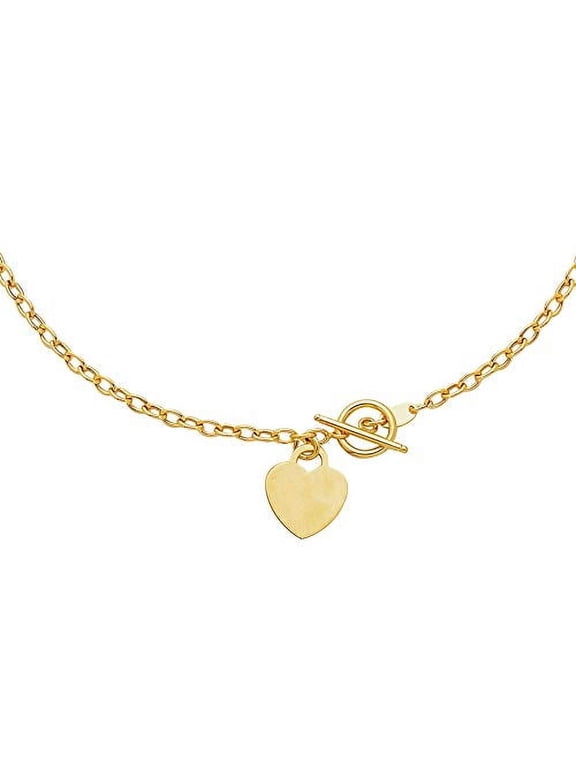 JewelStop 14K Solid Yellow Gold Link Toggle 3mm Necklace Heart Tag 17 Inches