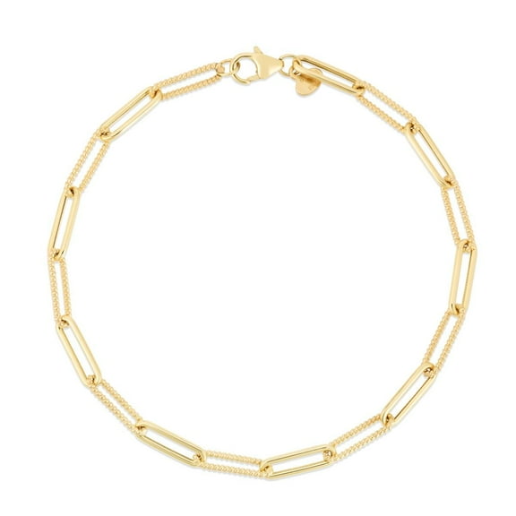 JewelStop 14K Textured Finish Yellow Gold Alternating Bead Paperclip Chain with Lobster Clasp - 16"