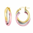 thumbnail image 1 of JewelStop 14K Tri-color Gold Triple Hoop Earrings - 20 mm, 2.7gr., 1 of 6