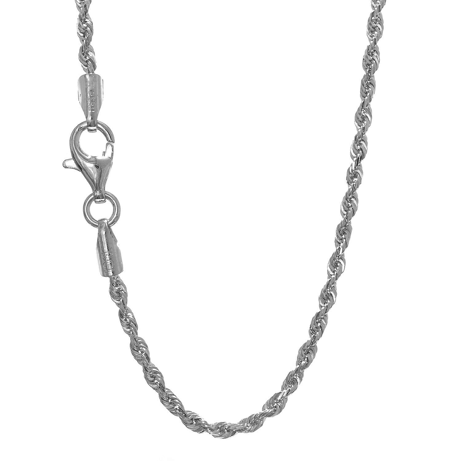 JewelStop 14K White Gold 20in 2mm Solid Diamond Cut Rope Chain with Lobster Clasp - 4.58gr.