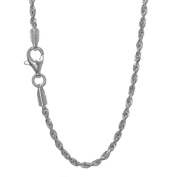 JewelStop 14K White Gold 20in 2mm Solid Diamond Cut Rope Chain with Lobster Clasp - 4.58gr.
