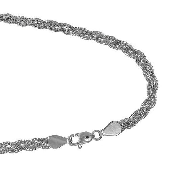 JewelStop 14K White Gold 3.5 mm Braided foxtail Chain Bracelet, Lobster Claw Clasp-7 Inches, 2.9gr.