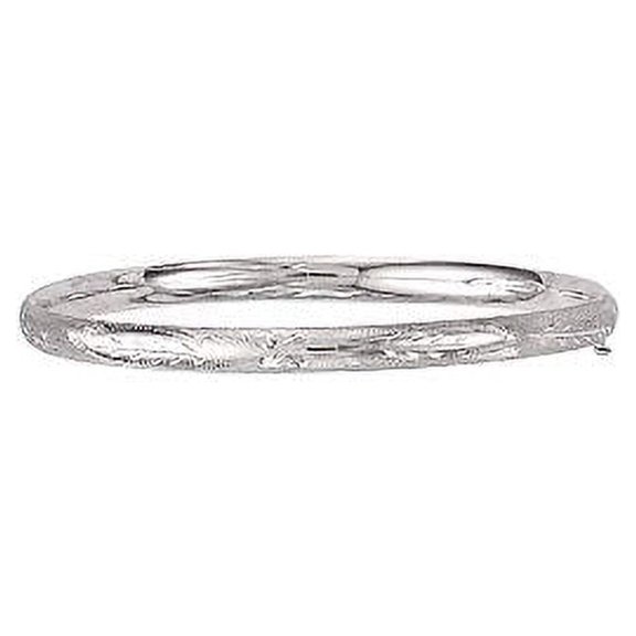 JewelStop 14K White Gold 5mm Diamond Cut/ Textured Finish Filagree Bangle with Box Clasp - 5.5"