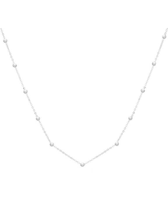 JewelStop 14K White Gold Diamond Cut/ Textured Finish Saturn Bead Chain Necklace with Lobster Clasp - 18"