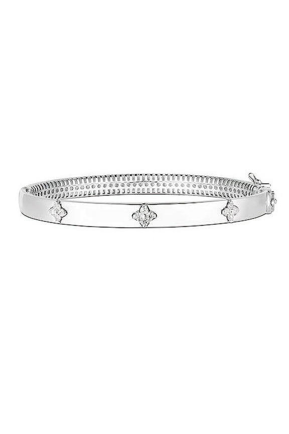 JewelStop 14K White Gold Trilogy .30ct Diamond Clover Bracelet with Push Clasp (with Figure 8) - 10.20gr