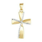 JewelStop 14K White & Yellow Gold Shiny Diamond-Cut Fancy Cross Pendant, 1.2gr.