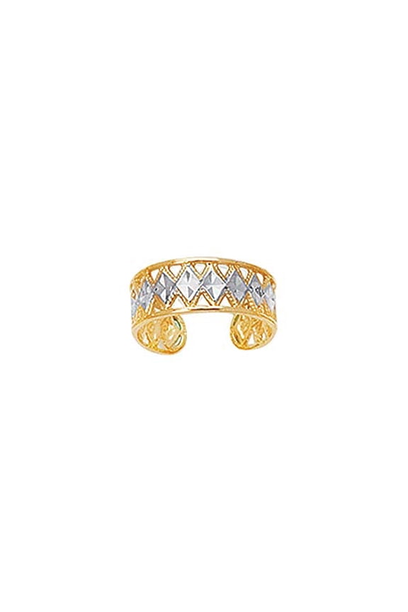 JewelStop 14K White and Yellow Gold Diamond-Cut Millgrain Design Cuff Style Adjustable Toe Ring, 1.3gr.