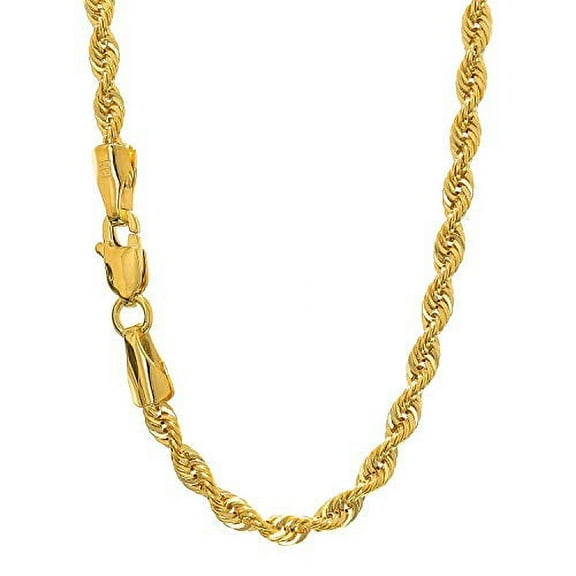 JewelStop 14K Yellow Gold 2.5mm Semi-Solid Rope Chain Necklace 22"