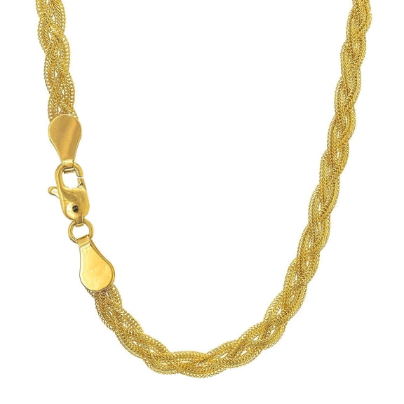 JewelStop 14K Yellow Gold 3.5 mm Braided foxtail Necklace, Lobster Claw Clasp - 18 Inches, 6.5gr.