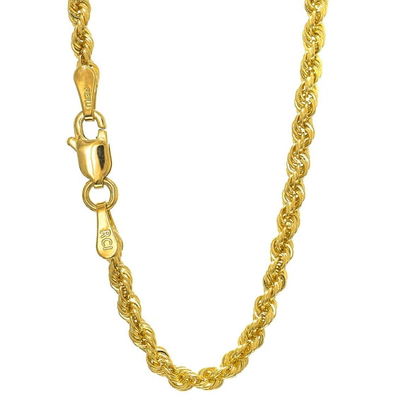 JewelStop 14K Yellow Gold 30in 2.5mm Solid Rope Chain with Lobster Clasp