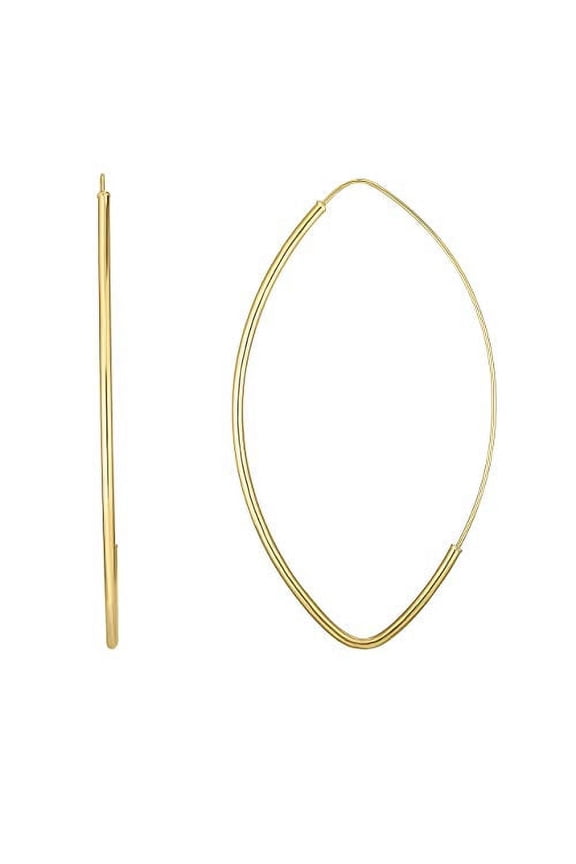 JewelStop 14K Yellow Gold 59x33mm Shiny Marquise Hoop Fancy Earrings with Slide Clasp