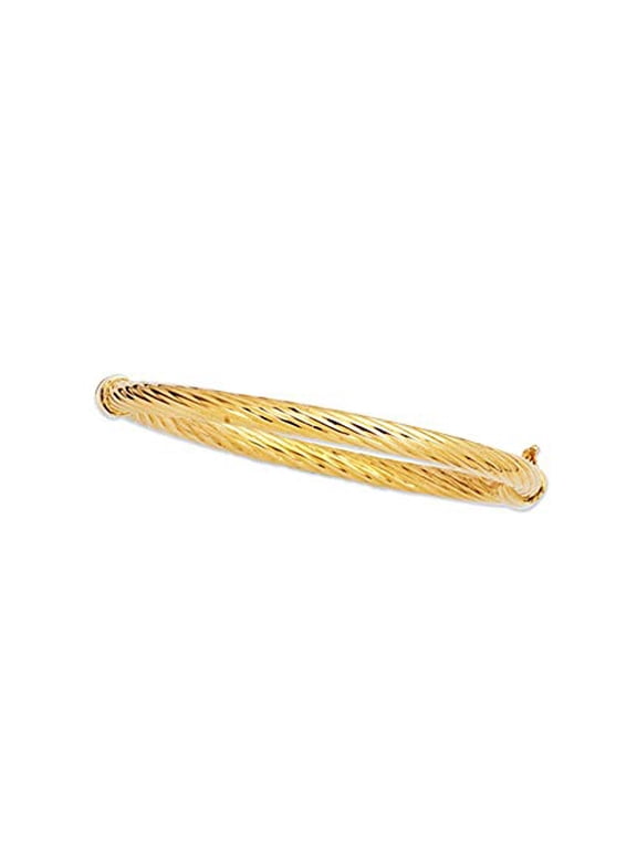 JewelStop 14K Yellow Gold 5mm Shiny Twisted Fancy Bangle - 7 Inches, 9gr.