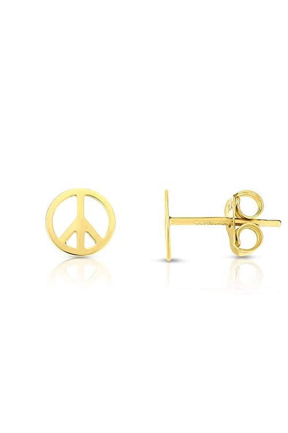JewelStop 14K Yellow Gold 6.9mm Shiny Fancy Post Peace Earrings with Push Back Clasp