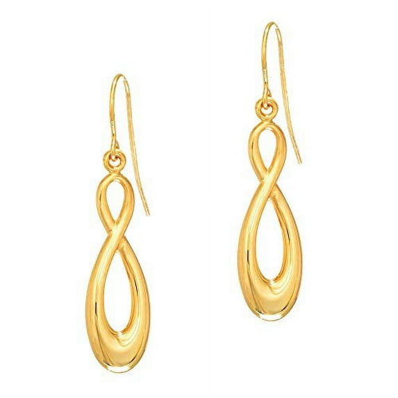JewelStop 14K Yellow Gold 8.6x40mm Shiny Infinity Drop Earrings, Shepherds Hook