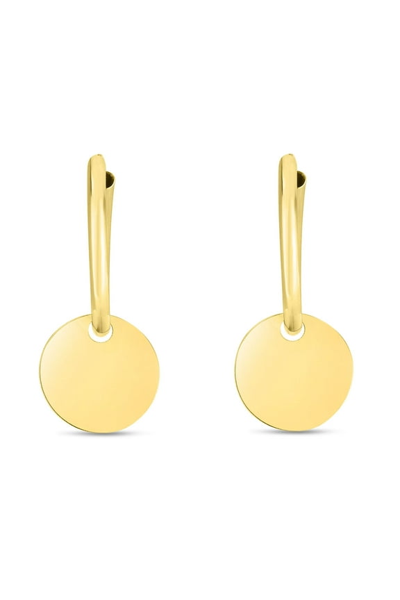 JewelStop 14K Yellow Gold Dangle Circle Drop Huggie Hoop Earrings with Polished Finish and Endless Clasp