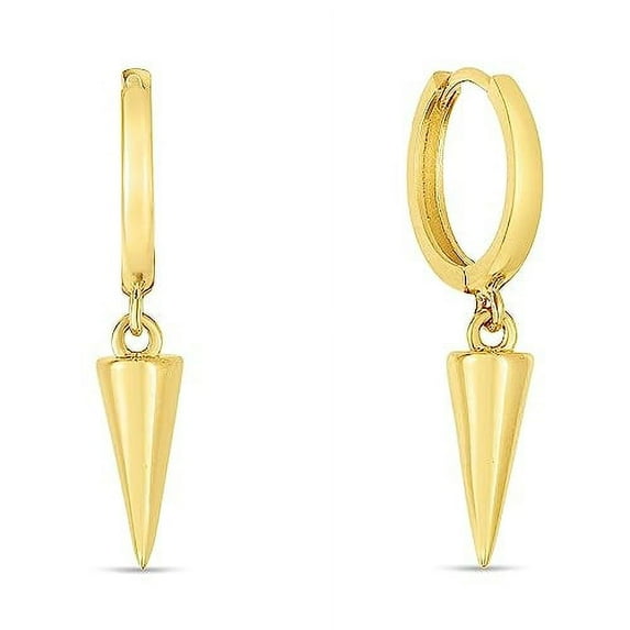 JewelStop 14K Yellow Gold Dangling Spike Drop Hoop Earrings with Polished Finish and Snap Clasp for Women - 2.1gr