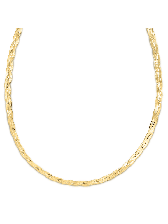 JewelStop 14K Yellow Gold Diamond Cut/Textured Finish 3.2mm Braided Herringbone Fancy Chain Bracelet with Lobster Clasp - 7"