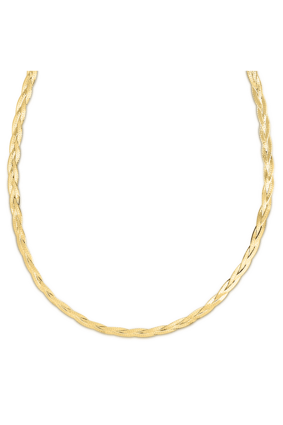 JewelStop 14K Yellow Gold Diamond Cut/Textured Finish 3.2mm Braided Herringbone Fancy Chain Bracelet with Lobster Clasp - 7"