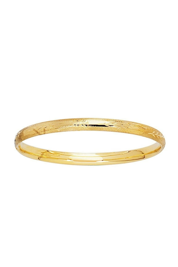 JewelStop 14K Yellow Gold Diamond Cut/Textured Finish Filagree Pattern & Florentine Bangle with Box Clasp - 5.5"