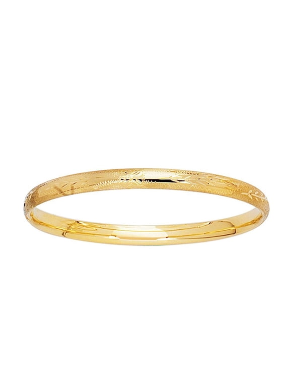 JewelStop 14K Yellow Gold Diamond Cut/Textured Finish Filagree Pattern & Florentine Bangle with Box Clasp - 5.5"