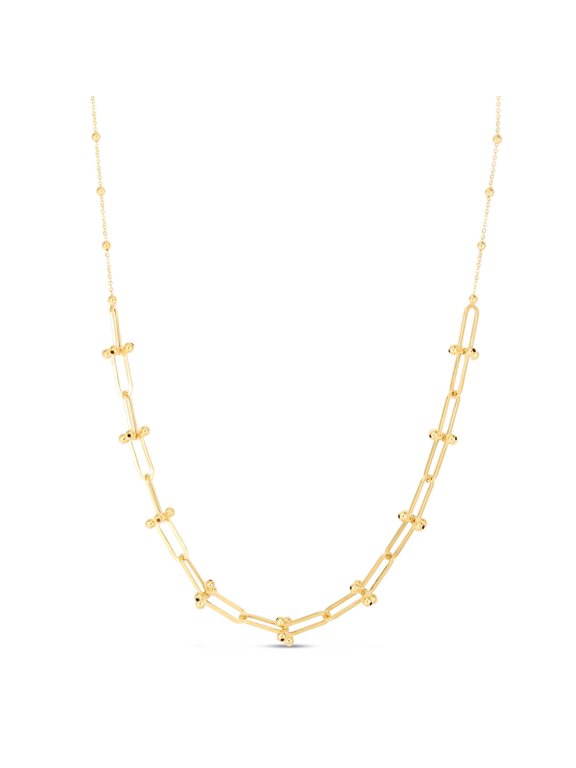 JewelStop 14K Yellow Gold Diamond Cut/Textured Finish Jax Bead Chain Necklace with Lobster Clasp - 18"