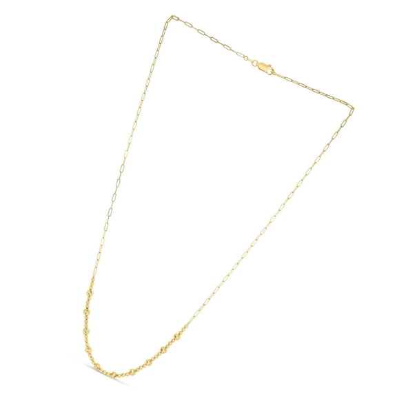 JewelStop 14K Yellow Gold Diamond Cut/ Textured Finish Pallina Bead Paperclip Chain Necklace with Lobster Clasp - 18"
