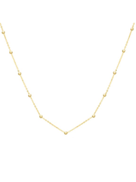 JewelStop 14K Yellow Gold Diamond Cut/ Textured Finish Saturn Bead Chain Necklace with Lobster Clasp - 18"